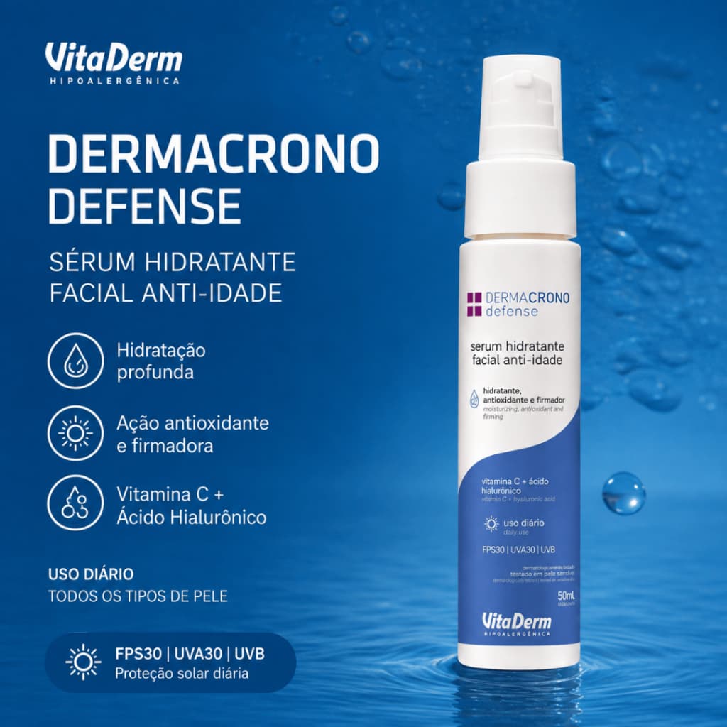 Sérum Facial Anti-Idade Vitamina C + Ácido Hialurônico FPS30 50ml VitaDerm