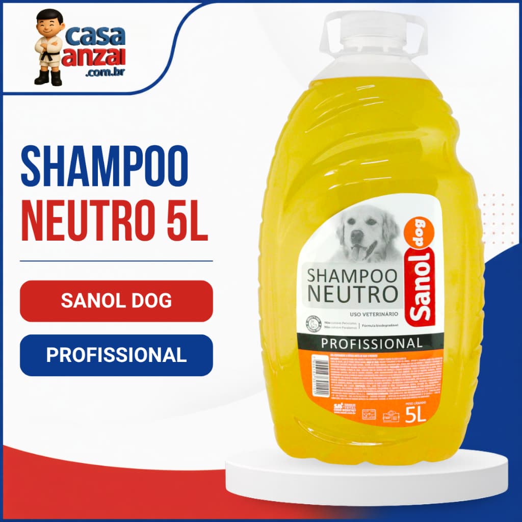 Shampoo Neutro Sanol Dog 5L Higiene Suave Pet Para Cães Econômico