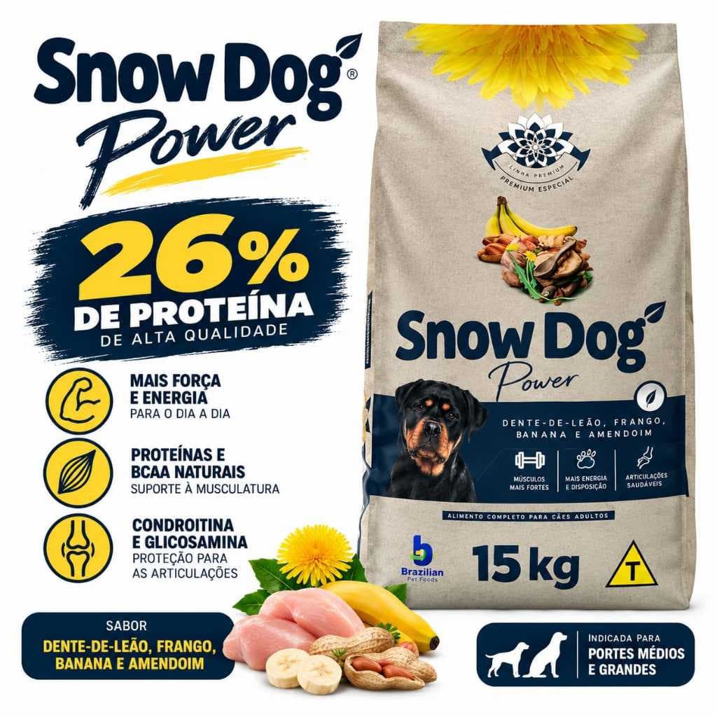 Ração Snow Dog Power 15kg – 26% de Proteína | Cães Adultos de Portes Médios e Grandes