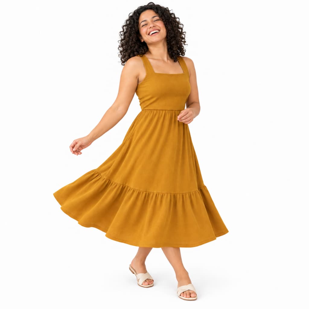 Vestido Mídi Feminino de Alça Rodado Liso com Busto Duplo