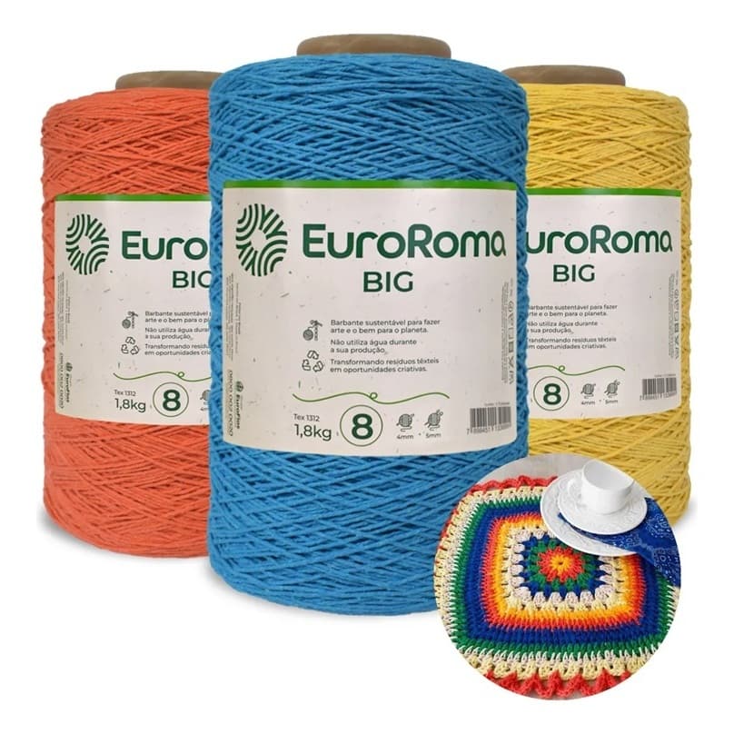 Barbante Euroroma Big 1,8 Kg Fio 8 Para Croche Varias Cores