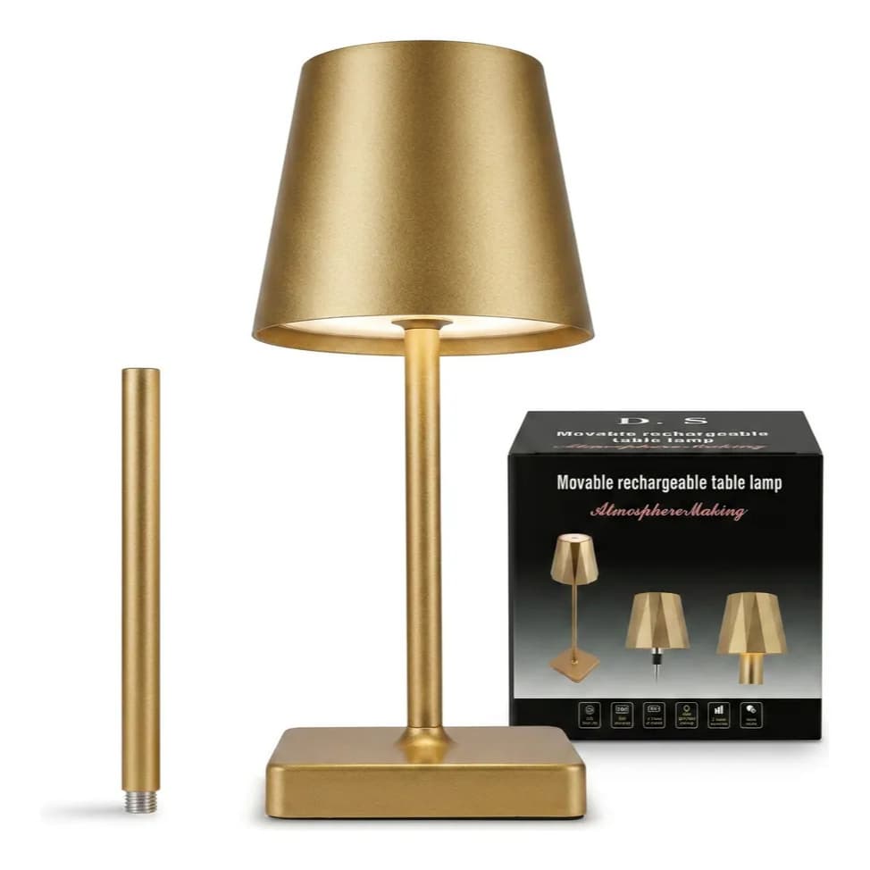 Luminária Abajur Mesa Led Touch Dimerizável Sem Fio Recarregável Dourado - MGC