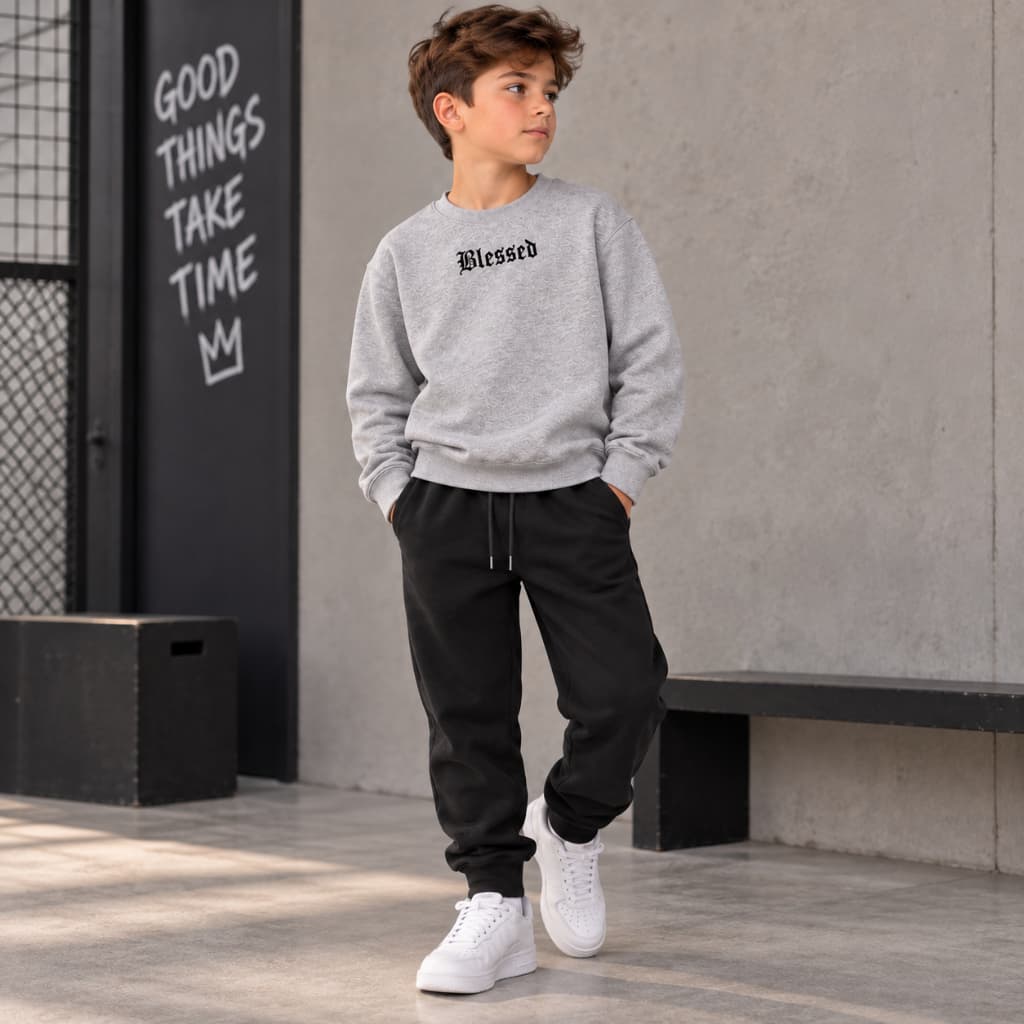 Conjunto Masculino Infantil Juvenil Moletom e calça masculino Blusa Gola redonda Moletom Calça de Moletom