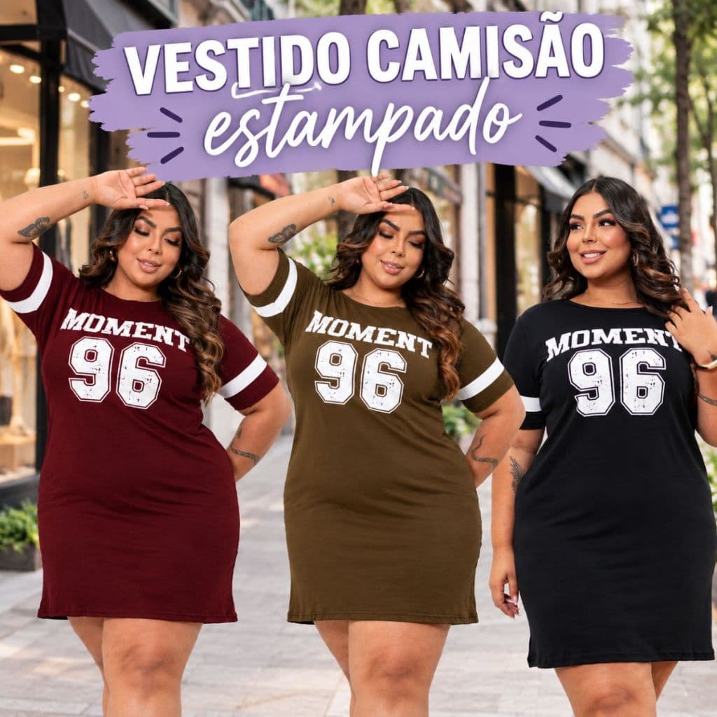 Vestido Plus Size Elegante Curve Curvy Camisão Estampado Moda Gringa veste até 56 Camisetão Feminino
