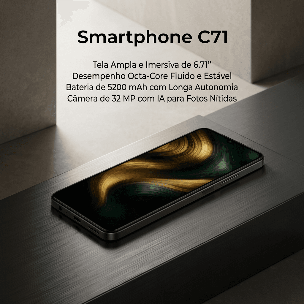 Smartphone Xiaomi Poco C71 64GB Tela 6.71 Câmera 50MP Bateria 5000mAh