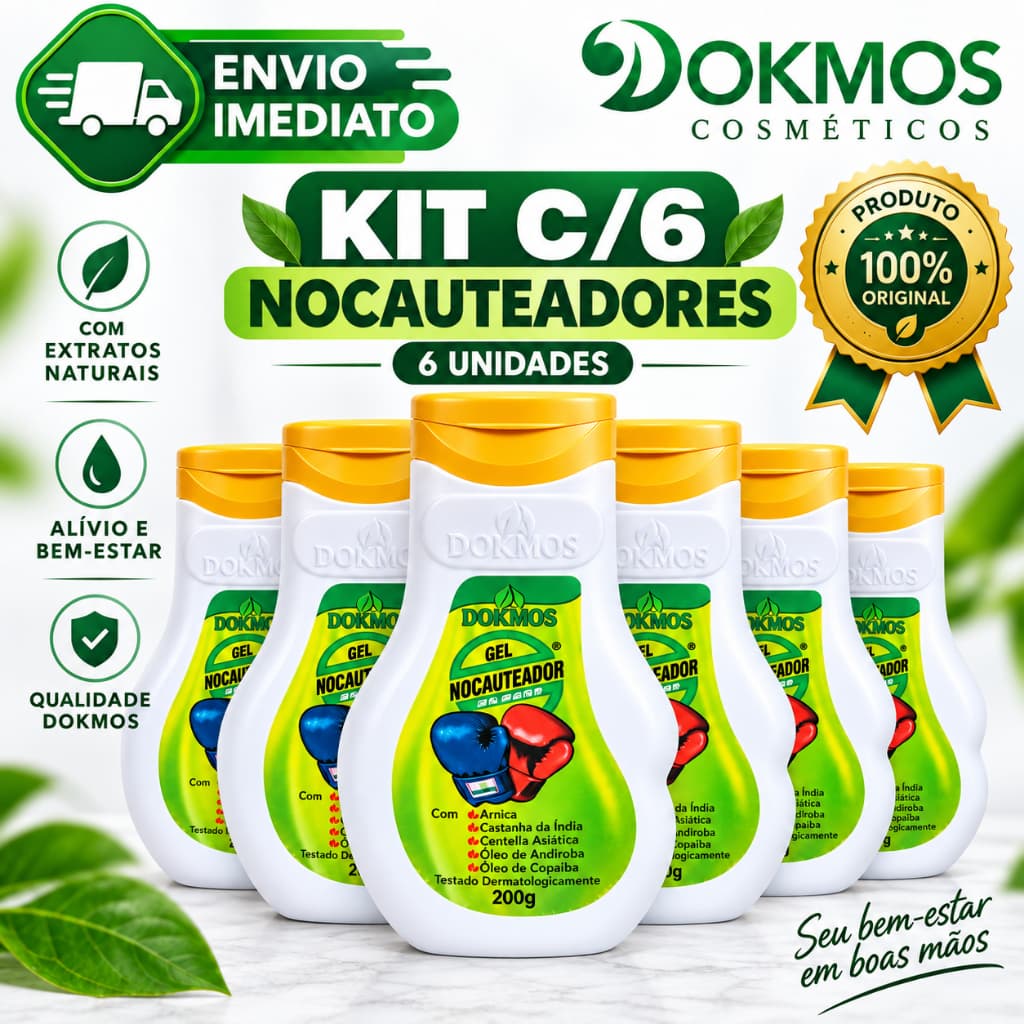 Kit C/6 Nocauteador Gel Massageador Dokmos 200g Arnica Dores Musculares Imediato Envio Imediato