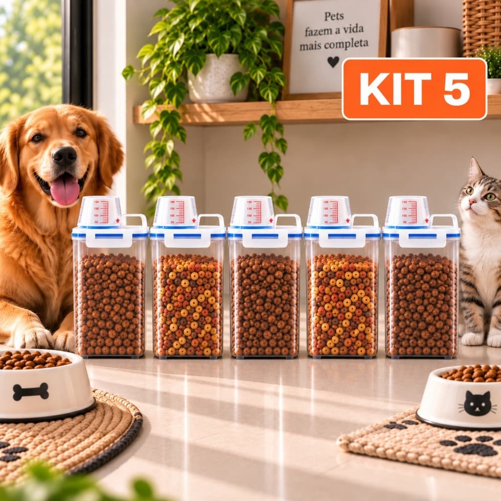 Kit 5 Potes Herméticos 2,5L Anti Vazamento Copo Medidor Bico Dosador Multiuso Organizador Cozinha