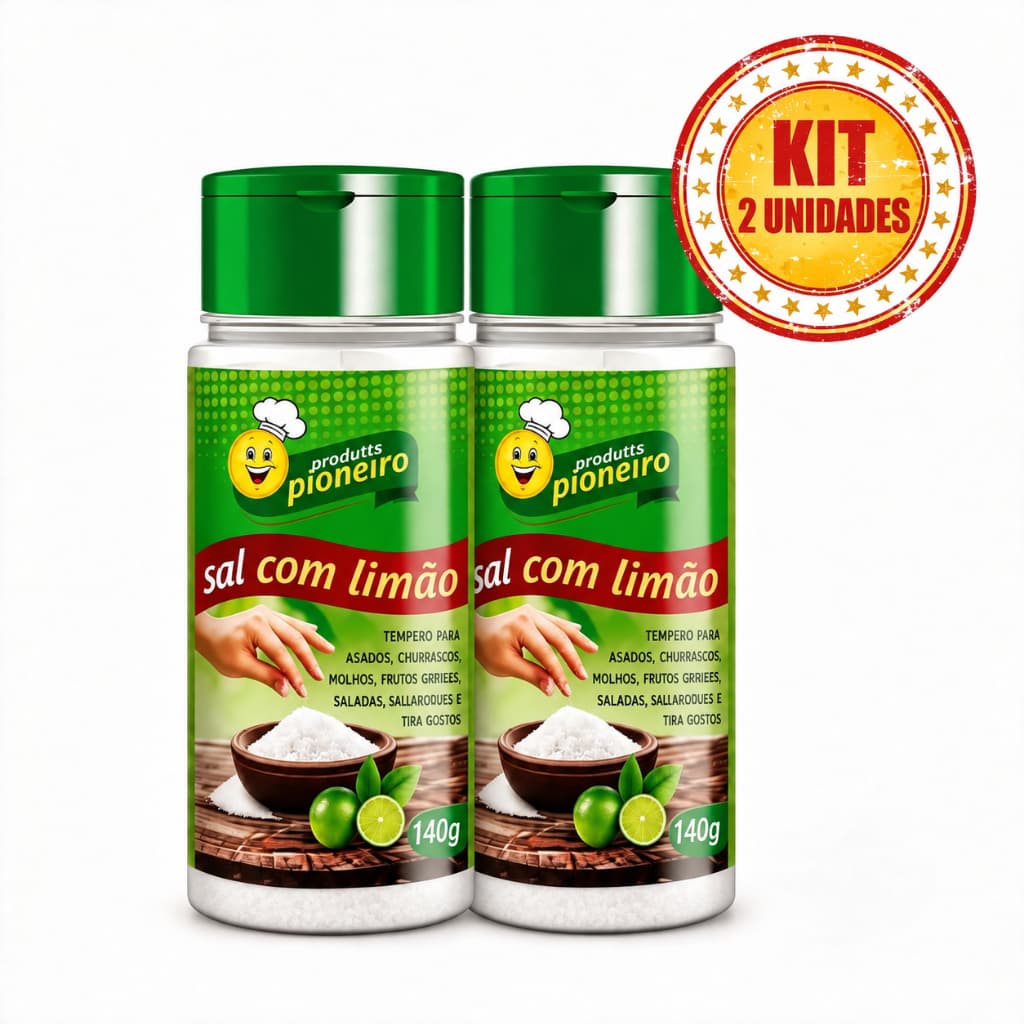 Sal com Limão Pioneiro 140g para Cerveja, Carnes,Saladas, e Frutas-  Kits 02, 03, 04 e 05 unidades