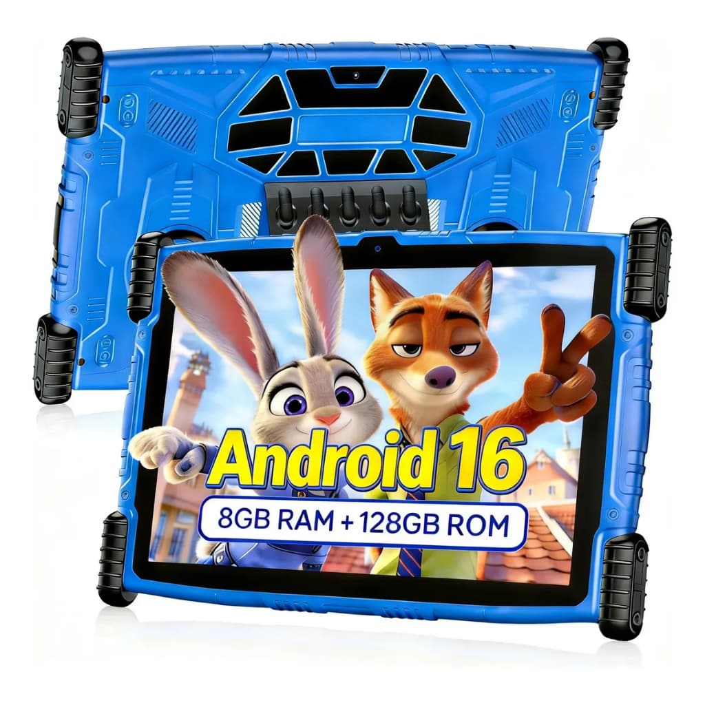 Android 16 Tablet Infantil Kids 10.1 Polegada com 128GB de ROM e 8GB de RAM, com 6000 mAh bateria