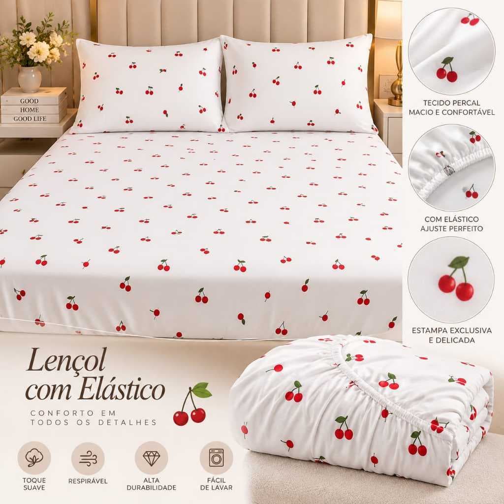 Jogo de Lençol cerejinha solteiro 2peças casal queen e king 3 peças com elastico