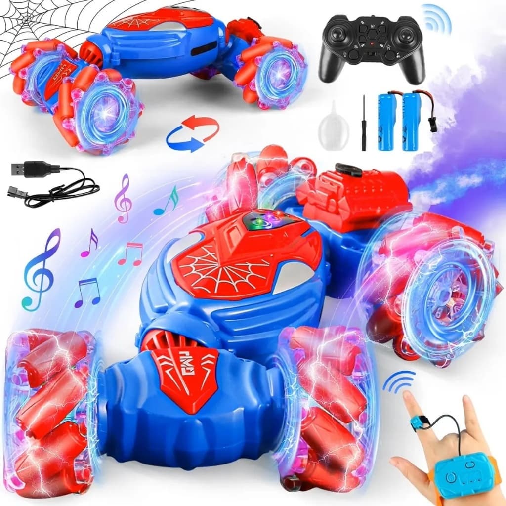 Carrinho AcrobáTico Controle De Gestos E Remoto Vermelho Ou Azul Brinquedo Aranh Sensor Gesto 360 Para RelóGio Carro Men