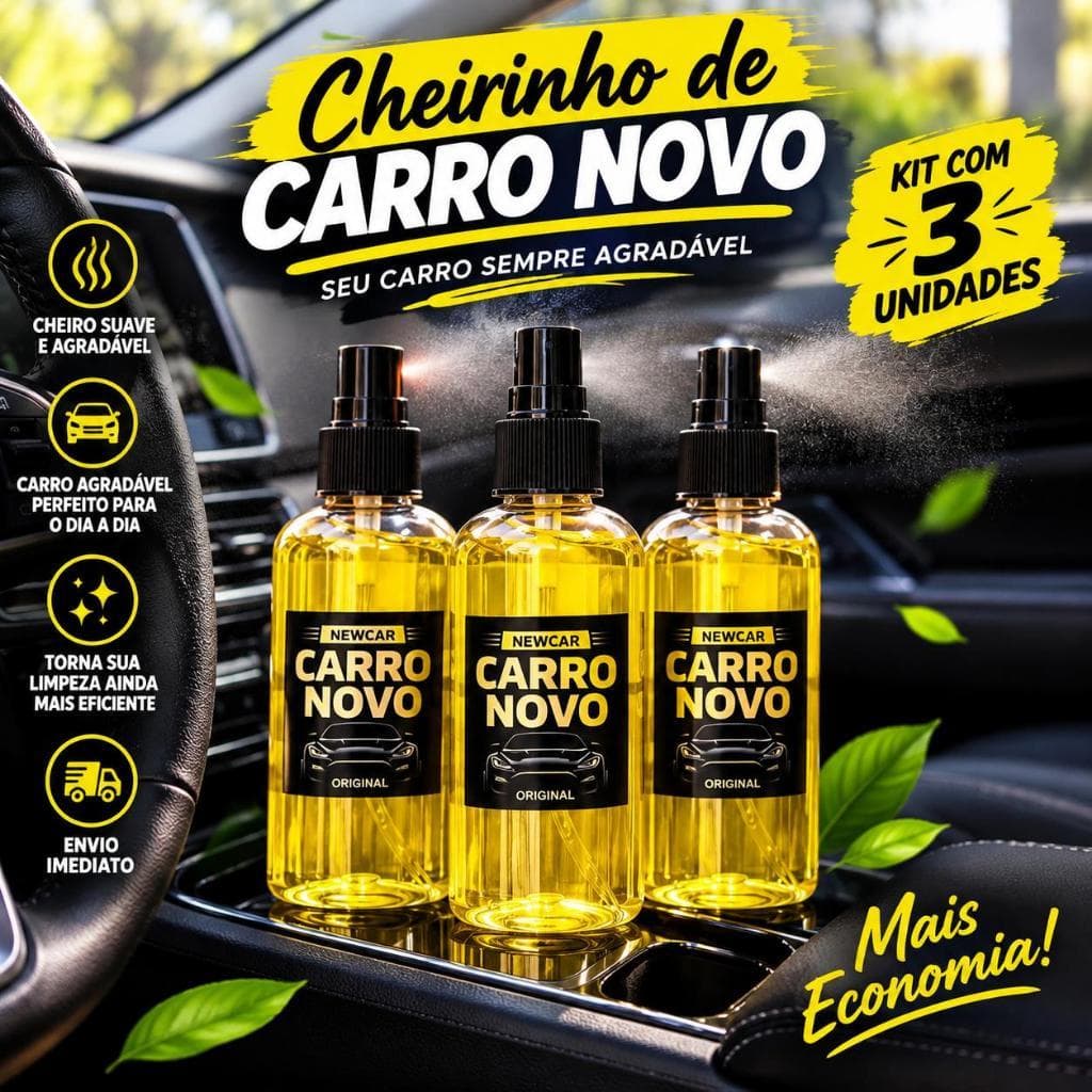 Kit 3 Aromatizante Cheirinho De Carro Novo 60ml - Escolha seu Kit (1, 2 ou 3 Unidades) PERFEITO