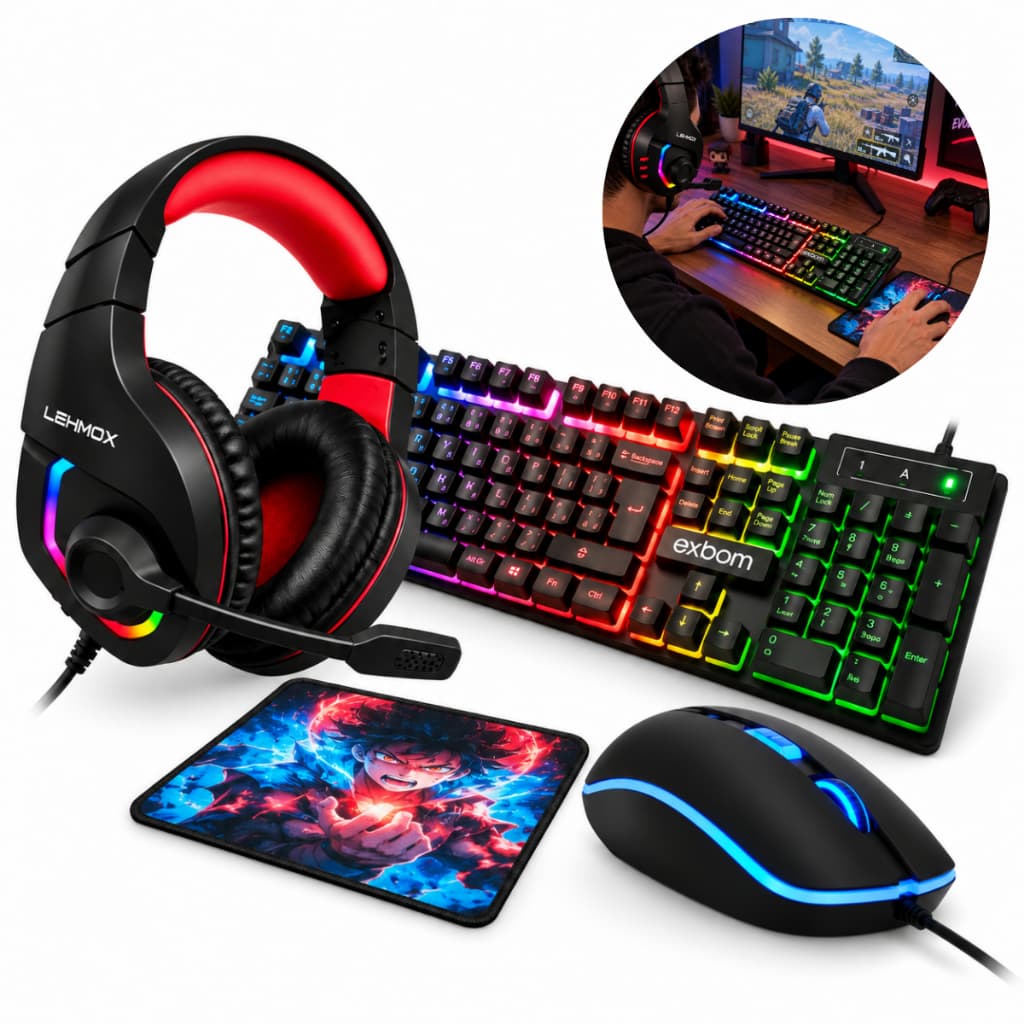 Kit Mobiliador Teclado Rgb + Mouse 2400dpi + Headet Gamer + Mouse Pad Para Computador Notebook
