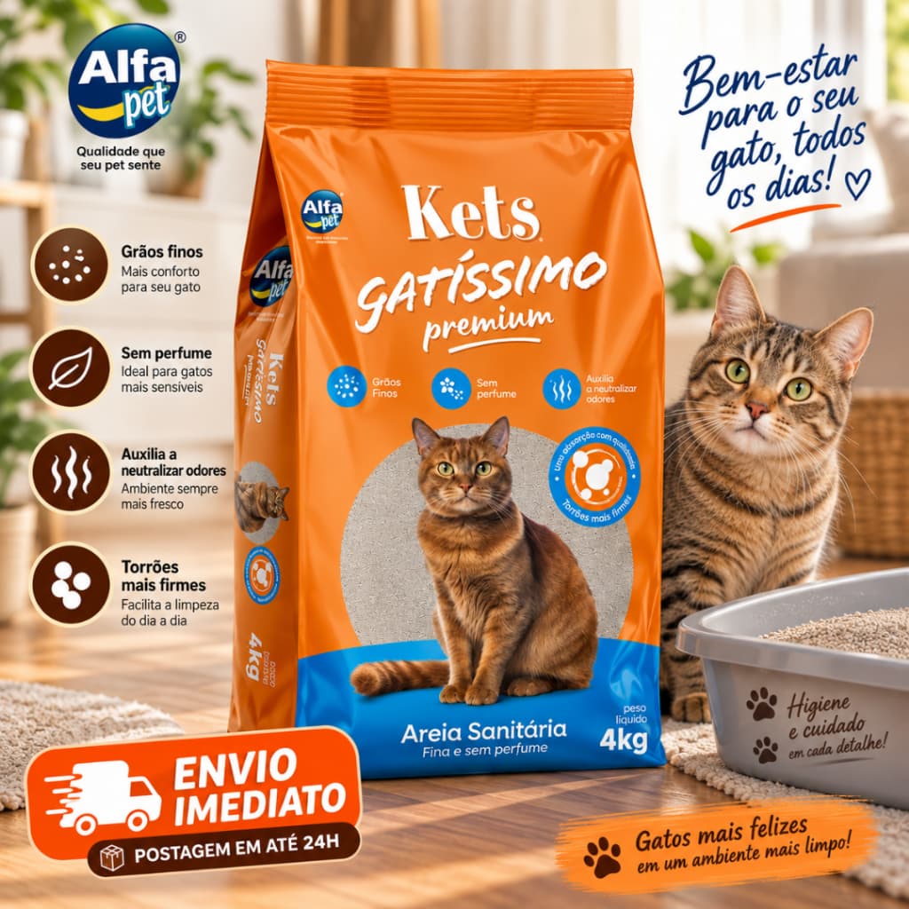 Areia Sanitária para Gatos 4kg Alta Absorção Torrões Firmes - Envio Imediato