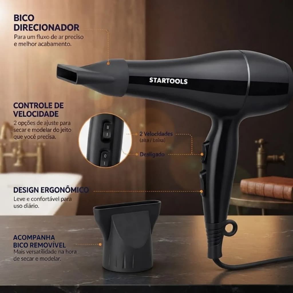 Secador De Cabelo 1800w Profissional Bico Direcional 220v