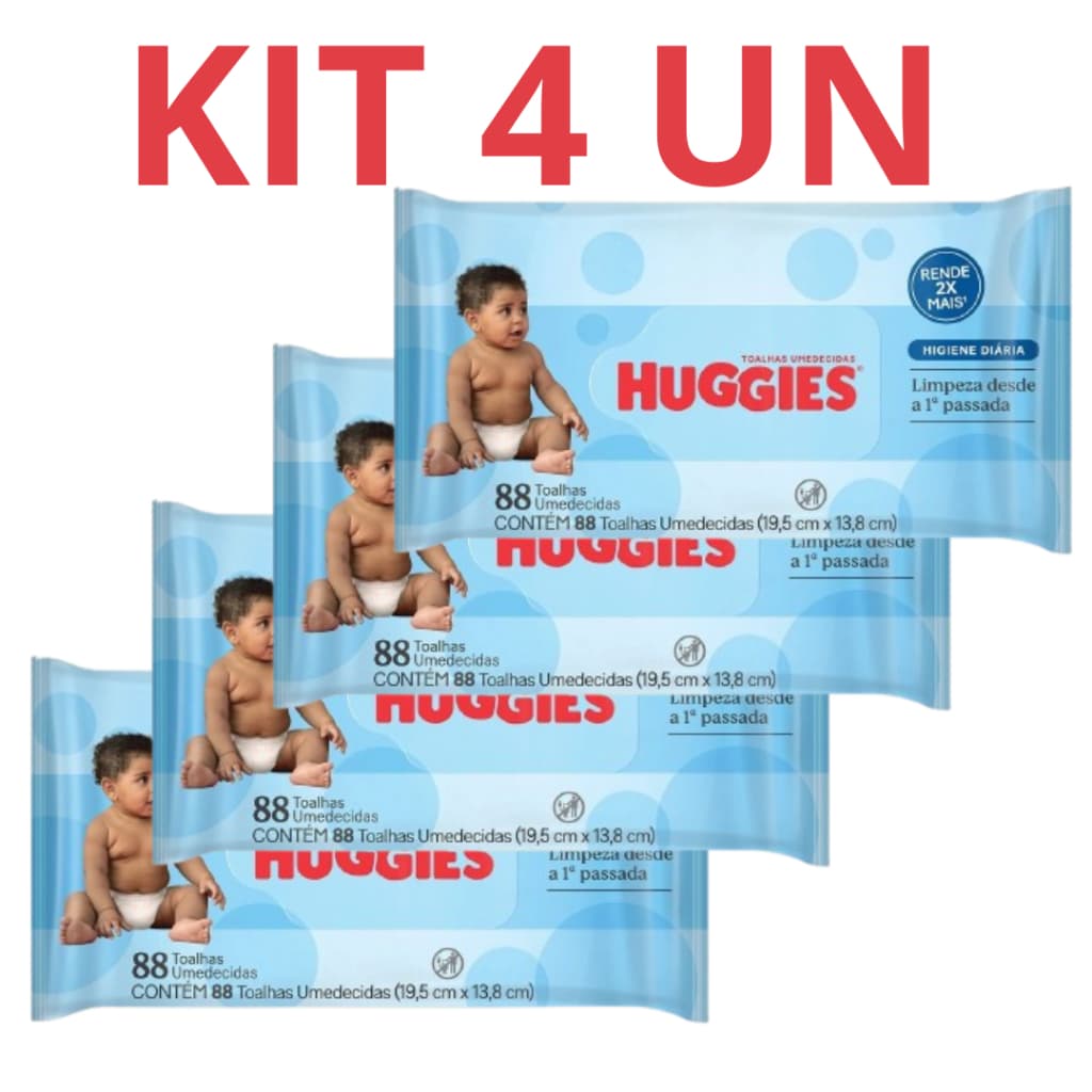 Kit 4 Toalhas Umedecidas Huggies Tripla Proteção Infantil 352 Unidades