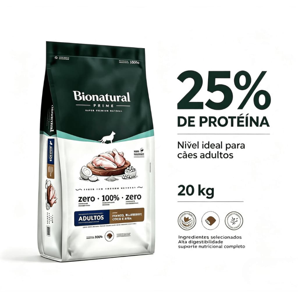 Bionatural Super Premium Prime Natural 20kg Cães Adultos Raças Médias e Grandes sabor Frango