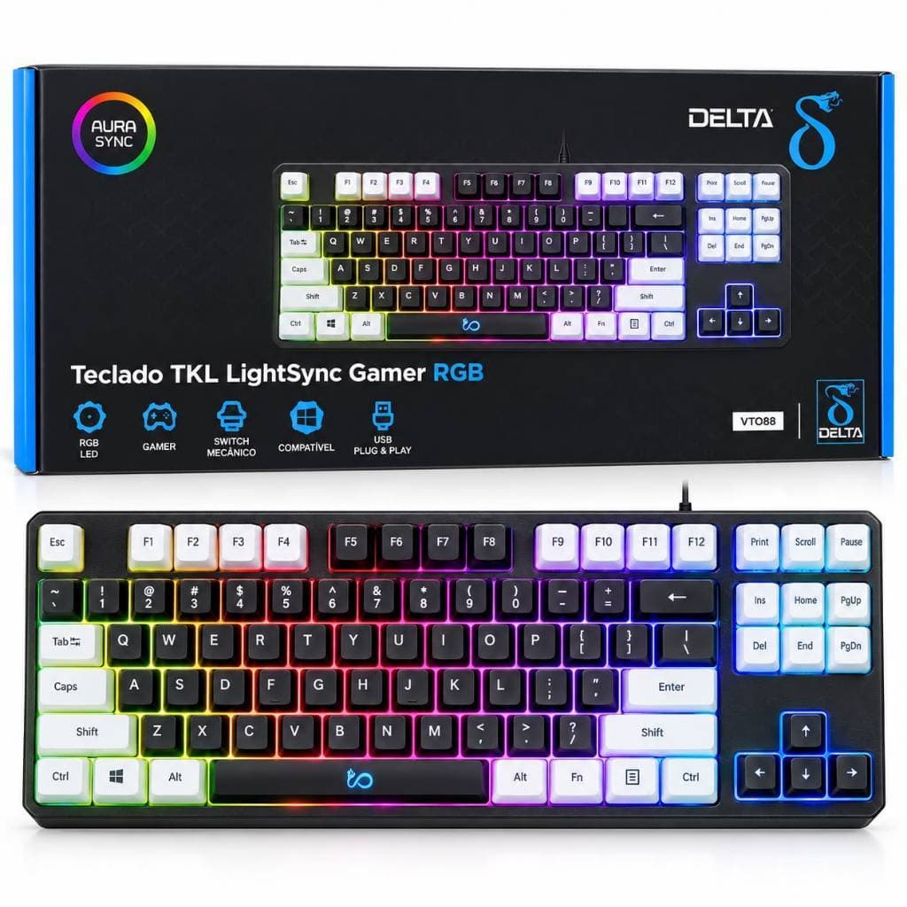 Teclado Gamer Rgb Led Com Fio 88 Teclas Semi Mecânico Usb Cor De Teclado Preto Idioma Português Brasil