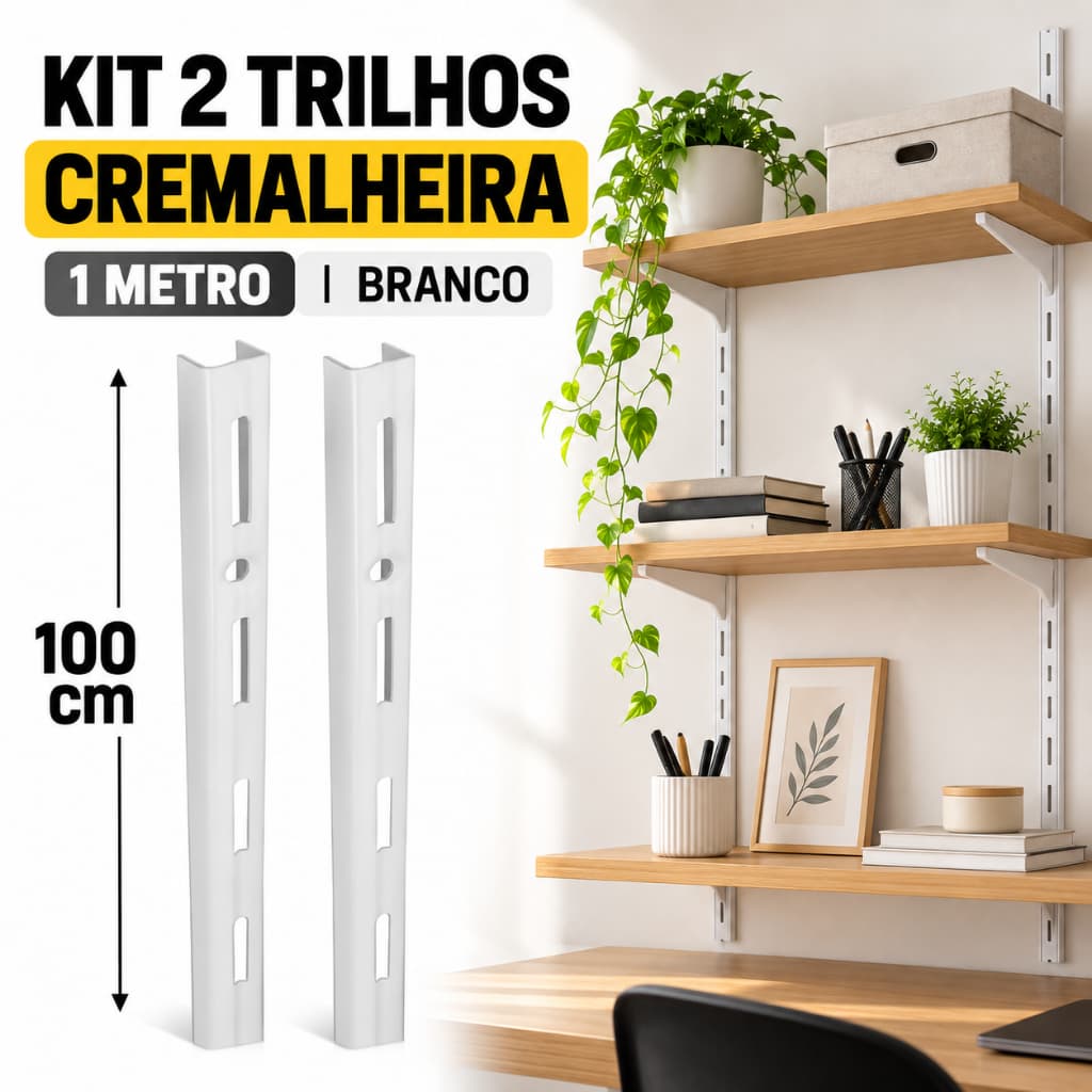 Kit 2 Trilhos Prateleira Cremalheira 100cm Suporte Parede Expositor Loja Estante Industrial
