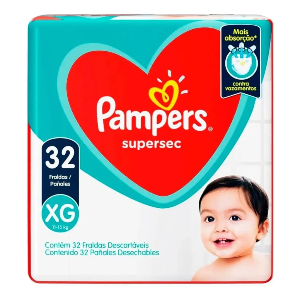 Fralda Pampers Supersec Xg 32 Unid 11-15kg Mega - fralda infantil
