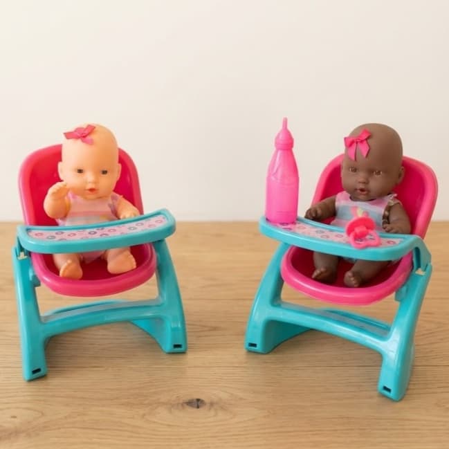Cadeira de Alimentação de Brinquedo Com Boneca Bebê com Bancada e Corpete