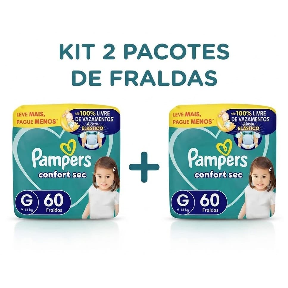 KIT COM 02 PACOTES Fralda Pampers Confort Sec Super G 60 unidades