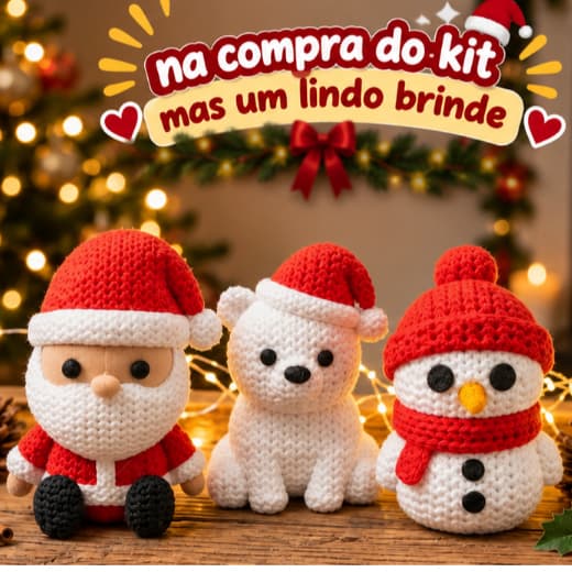 Kit Enfeite De Natal Trio Bonecos Estilo Amigurumi Crochê com desconto de fim de ano + brinde