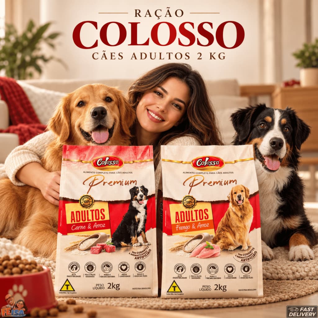 RAÇAO COLOSSO PARA CÃES CACHORROS ADULTOS 2 KG