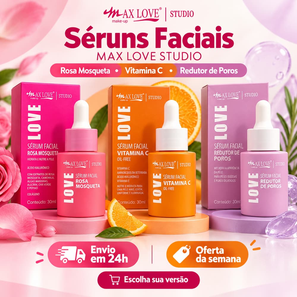Sérum Facial Vitamina C Max Love Rosa Mosqueta Redutor de Poros 30ml