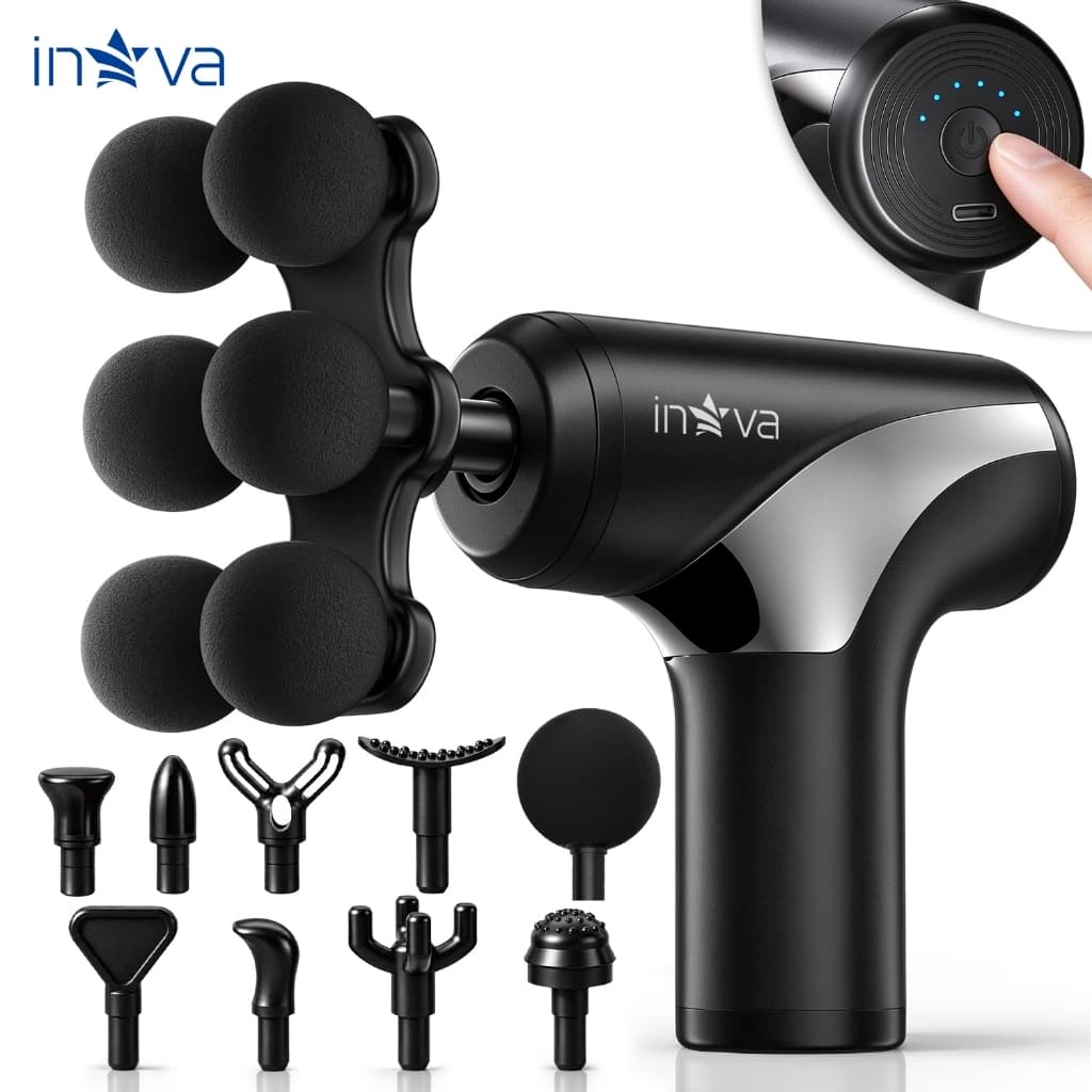 INOVA Massageador Elétrico Profissional Muscular Pistola de Massagem Corporal 10 Cabeças USB-C