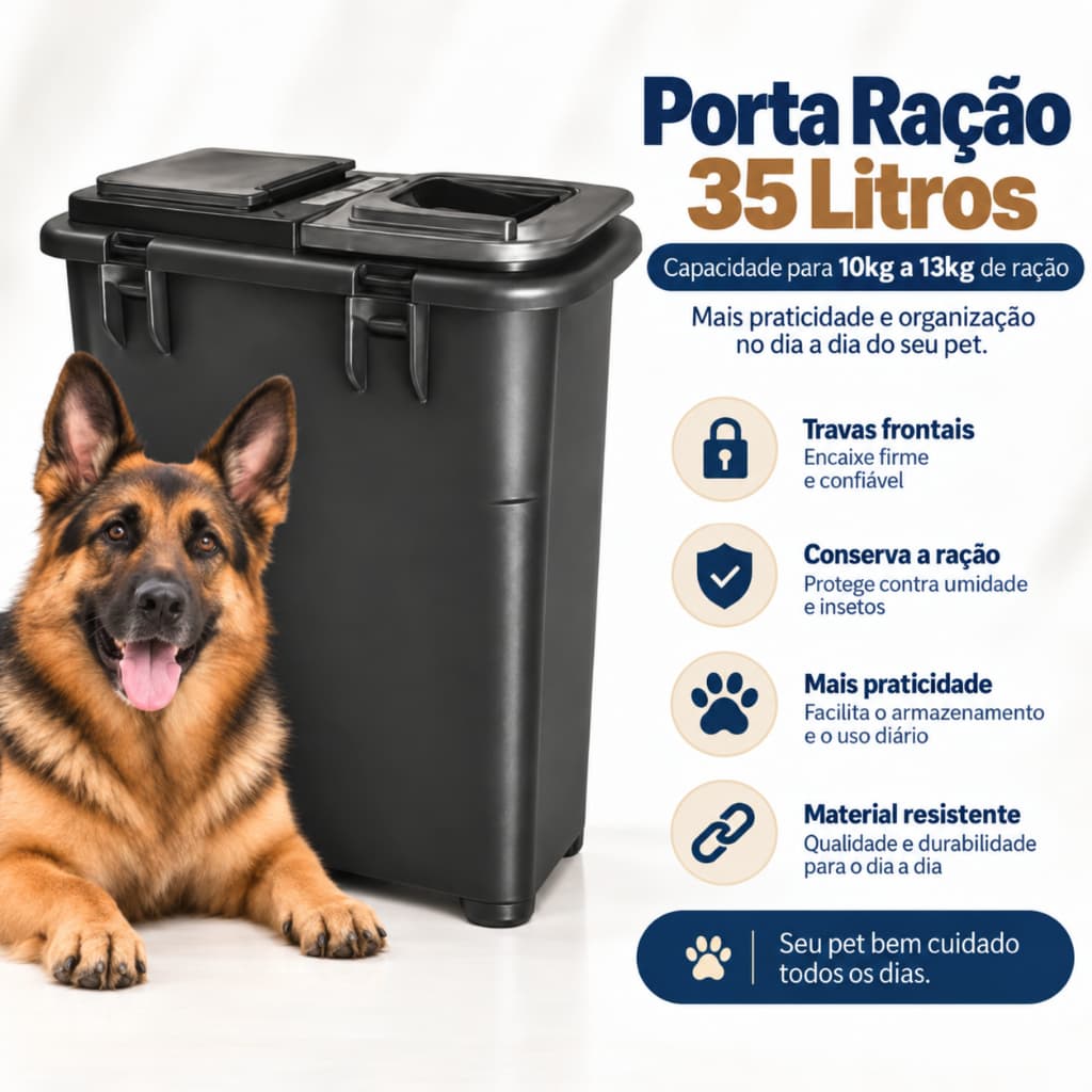 Container 35 Litros Porta Ração Grande Dispenser Mec Pet Cachorro Gato