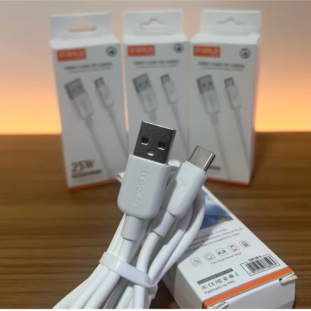 Cabo Carregador A'Gold Turbo Fast Charge 5A USB Tipo C Lightning 1 Metro Carga Rápida para Celular Android iPhone