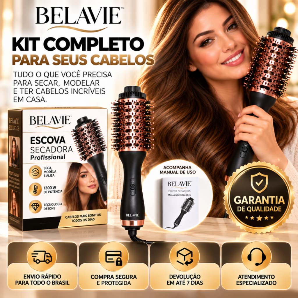Escova Secadora Cabelo Profissional Bivolt 1300w Modeladora Rápida Tecnologia Ions