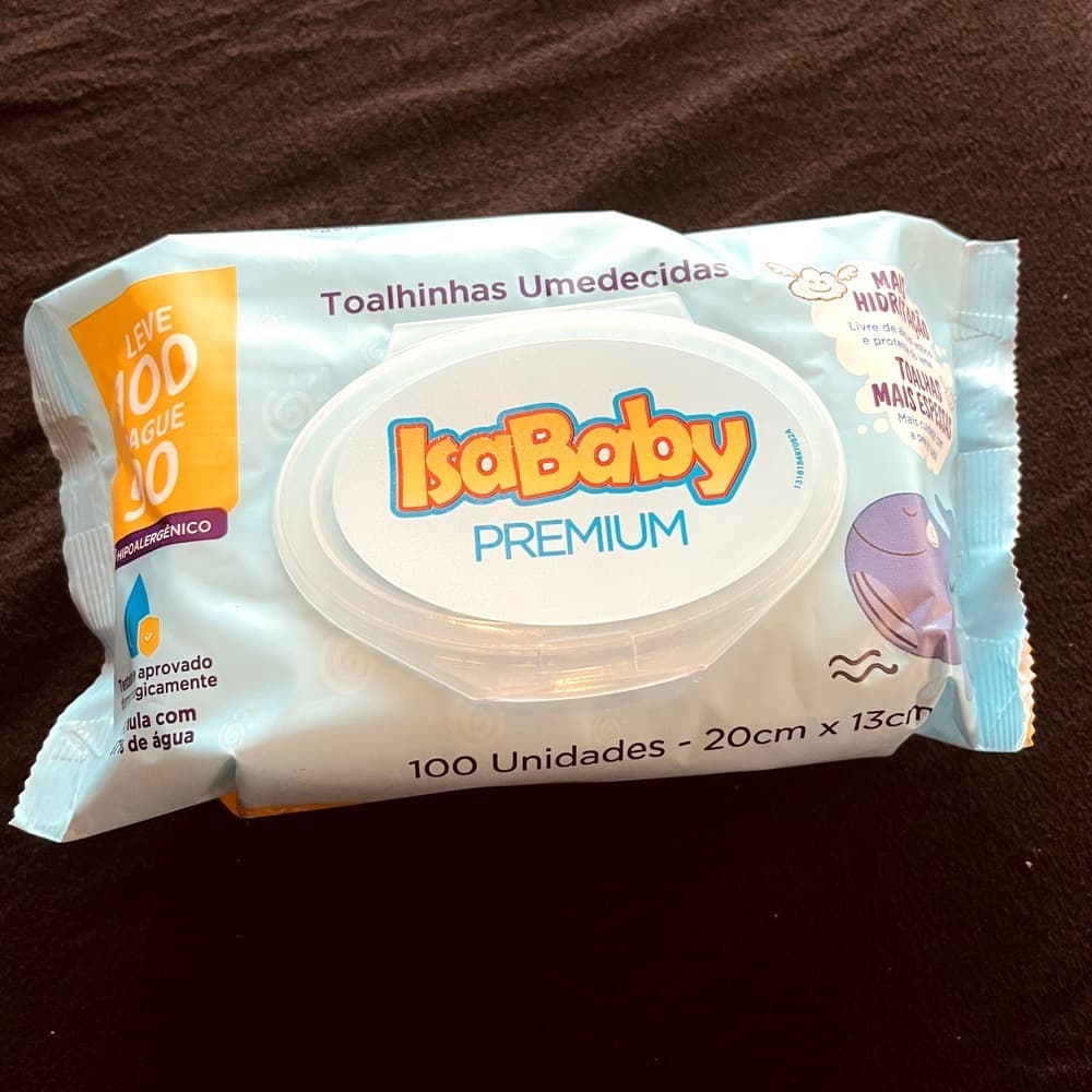 Toalhinhas Umedecidas IsaBaby Premium 100 Unidades Lenço Umedecido Bebê Hipoalergênico Flip Top
