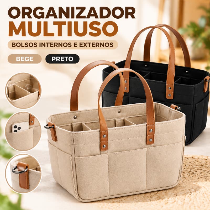 Bolsa Cesto Organizador Porta Fraldas Bebê em Feltro com Alças, Bolsos e Divisórias para Mamadeiras e Acessórios