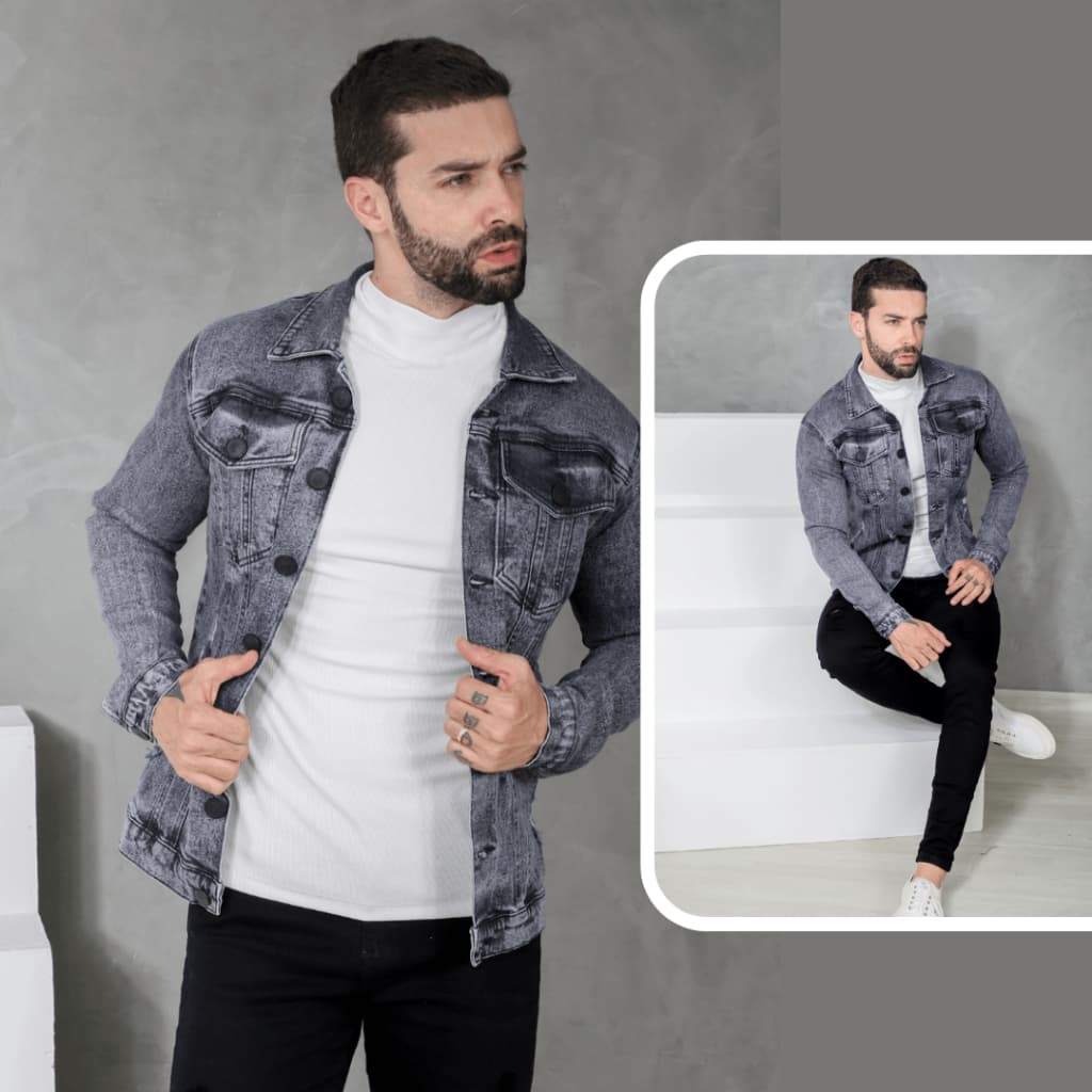 Jaqueta Jeans Masculino Slim Premium Casaco Agasalho Casual Composição de Look
