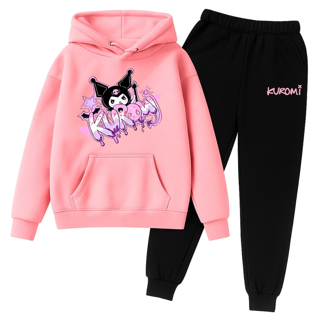 Conjunto Moletom Infantil Personagem Coelha Punk Kawaii Menina Calça e Blusa de Frio
