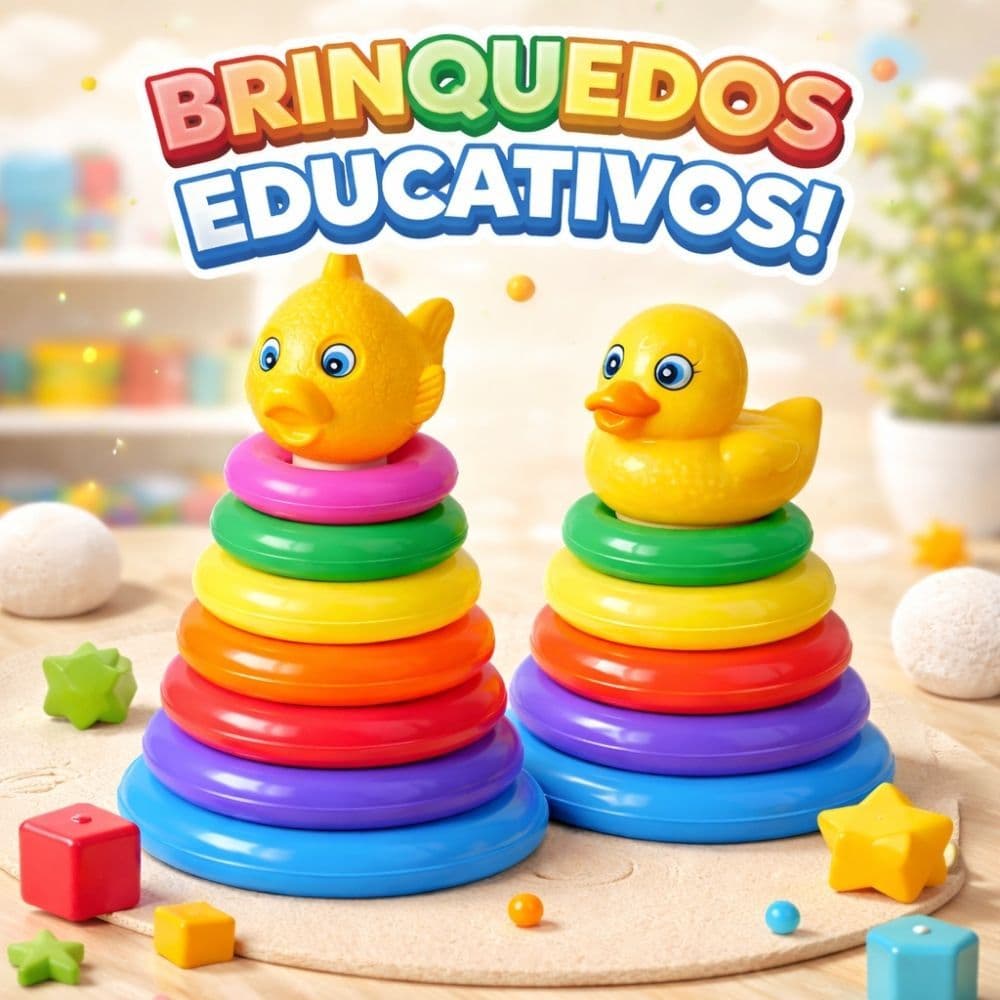 Brinquedo Educativo Infantil Torre Colorida com 5 ou 7 Argolas a Escolher Empilháveis Didático