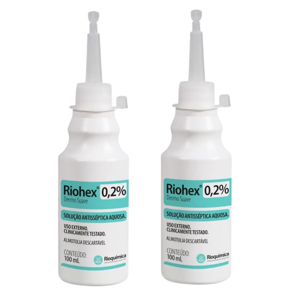 Kit 2 Clorexidina Aquosa 0,2% Riohex Rioquímica 100ml Solução Antisséptica