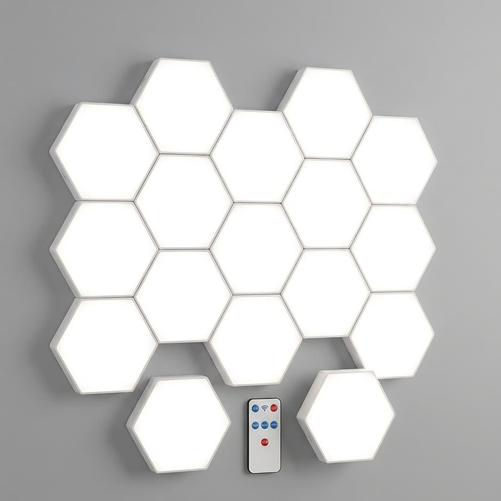 Luminária LED Hexagonal Quântica Modular Touch Controle Remoto Decoração Quarto Sala Kit 3