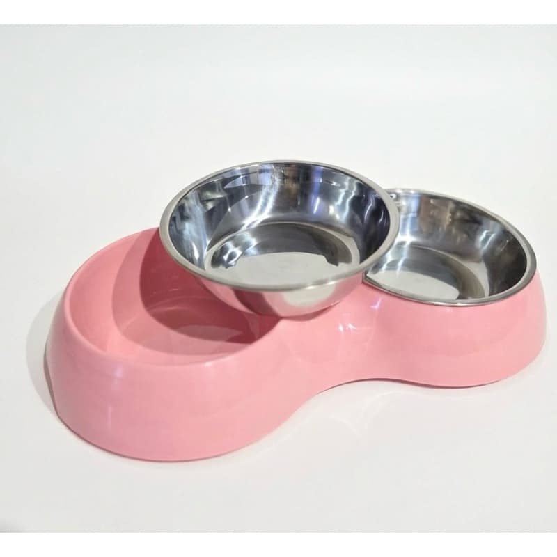Comedouro Duplo Pet para Cachorro e Gato com Tigela de Aço Inox – Pote para Ração e Água Antiderrapante.