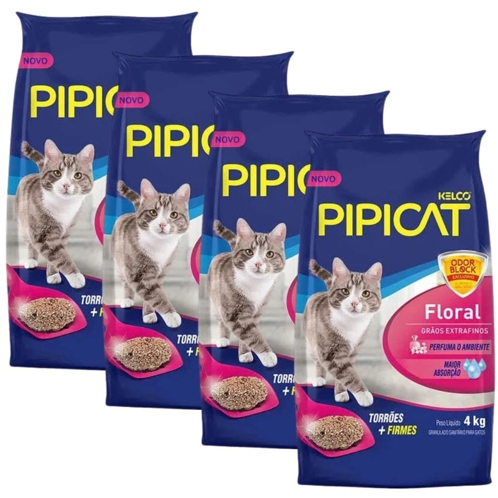 Areia Sanitária Para Gatos Kelco Pipicat Floral 4kg 4 Unidade