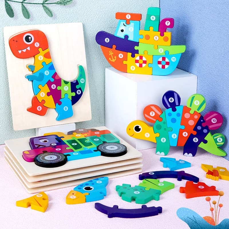 Quebra-Cabeça Madeira Infantil Educativo Montessori Animais Brinquedo Didático Coloridos Educativo