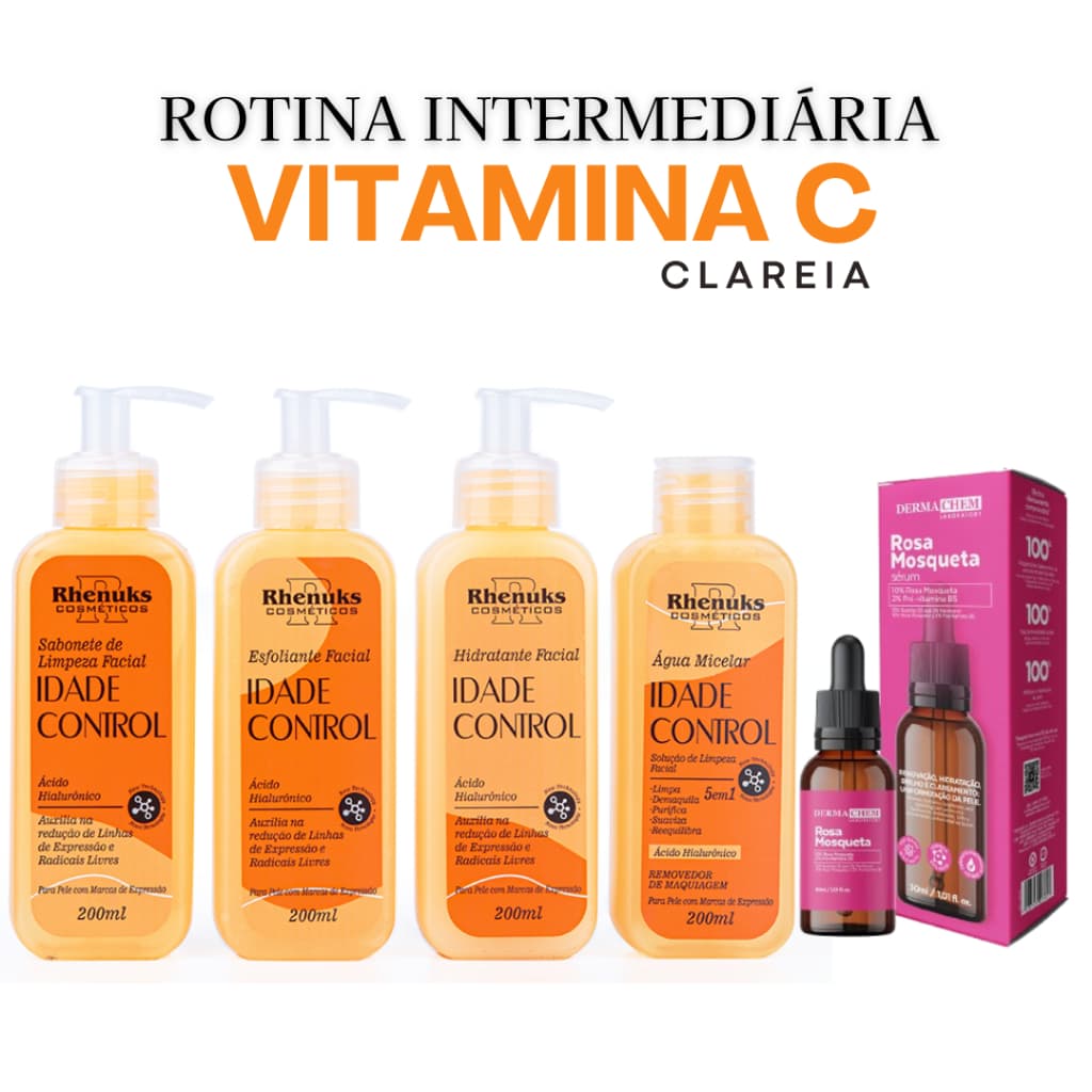 Skincare Vitamina C Anti Idade +  Serum Rosa Mosqueta Clareador Dermachem