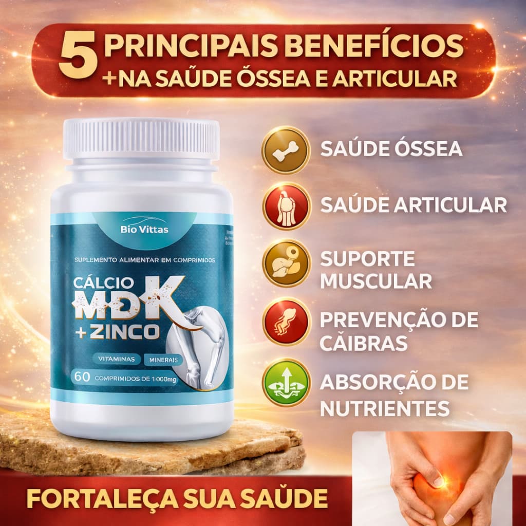 Magnésio + Cálcio Vitamina e Zinco Vitamina D3 2.000 UI e K2 MDK + ZINCO 120 comprimidos Bio Vittas