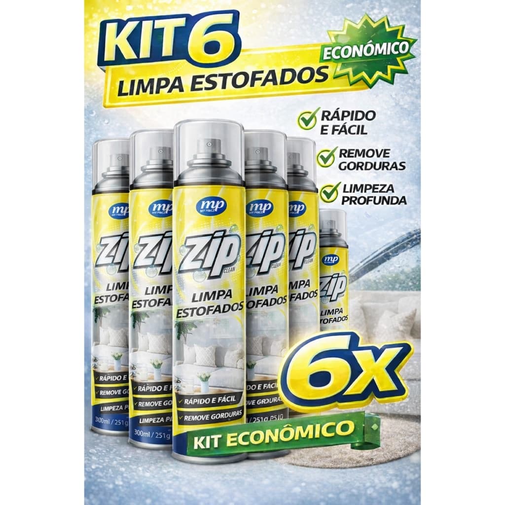 Kit 6 Limpa Estofados Zip 300ml  Bancos Automotivos Sofás Tapetes Carpetes Colchão