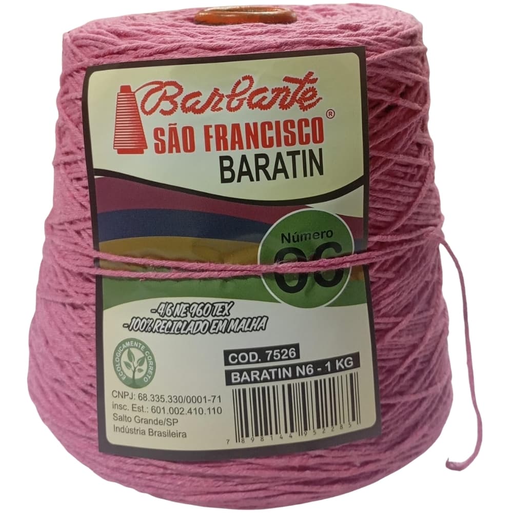Barbante BARATIN nº06 1kg. Rosa Escuro. Algodão reciclado. Linha Para Crochê. Tapete Crochê.