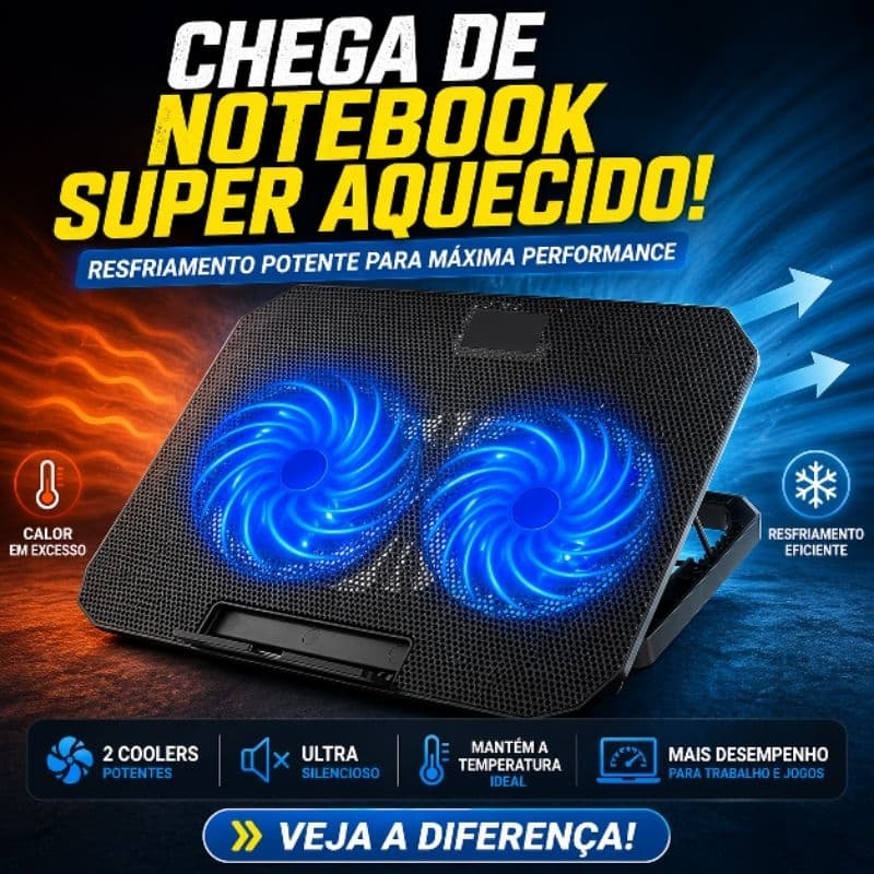 Base Refrigerada Notebook Silenciosa 2 Coolers LED Ajustável 5 Níveis USB Gamer BM-763