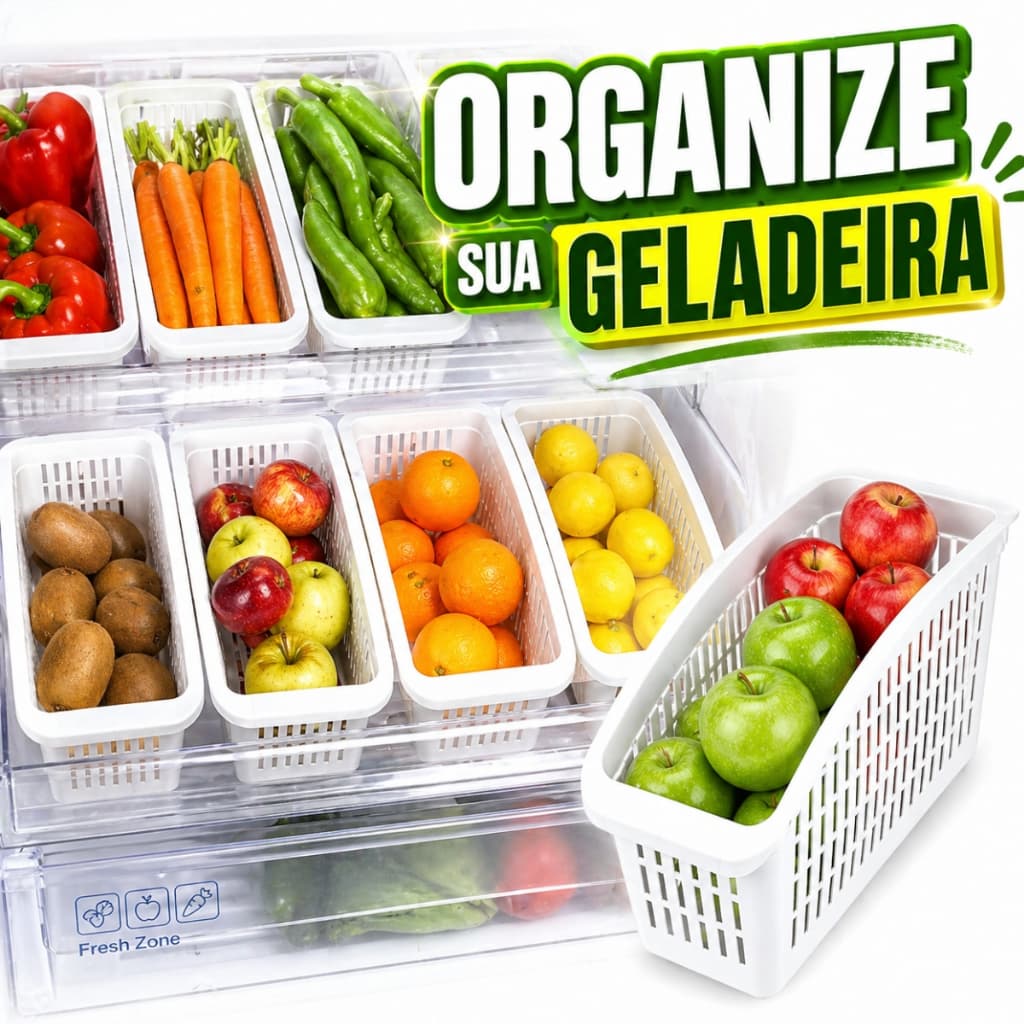 Organizador Geladeira Gaveta Cesto Frutas Verduras Armário Cozinha Multiuso Grande