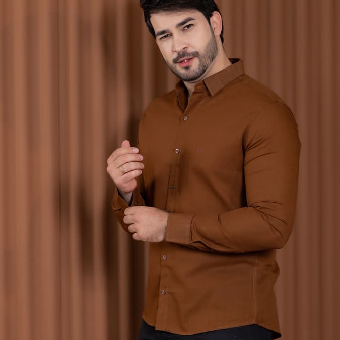 Camisa Social de Linho Masculina Manga Longa Slim Fit Luxo